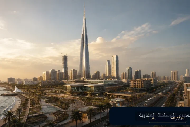 تصور واقعي لبرج جدة ومدينة جدة الاقتصادية والمناطق المحيطة شمال جدة
